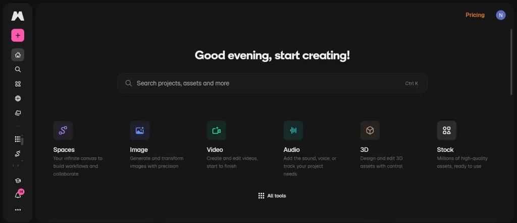 main panel of freepik ai