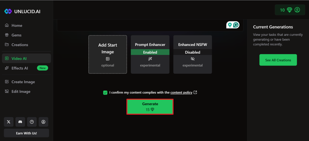 click generate to make video