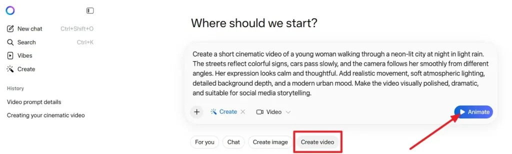 Image name: generate-ai-video-with-meta.jpg

Image alt: add prompt to proceed