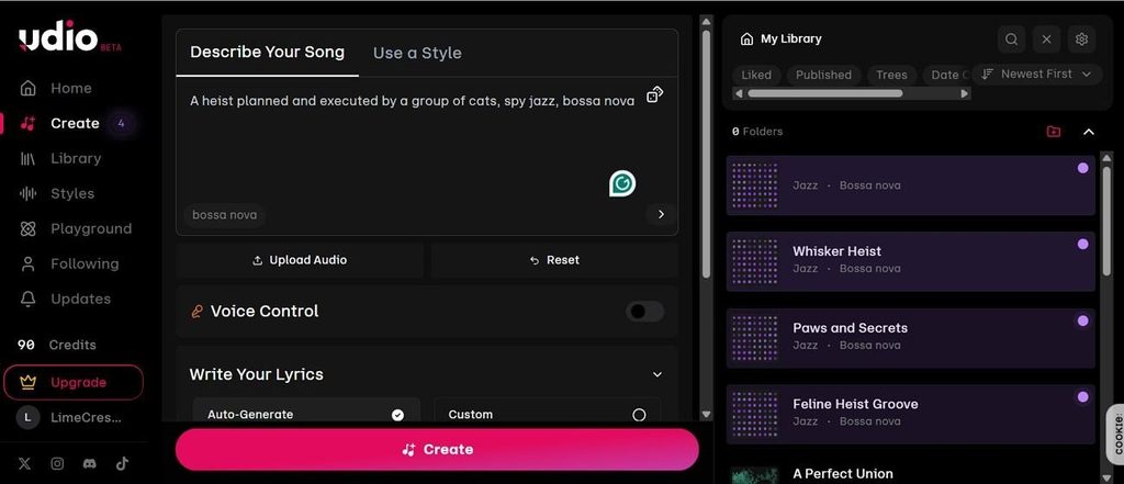 describe your song in udio
