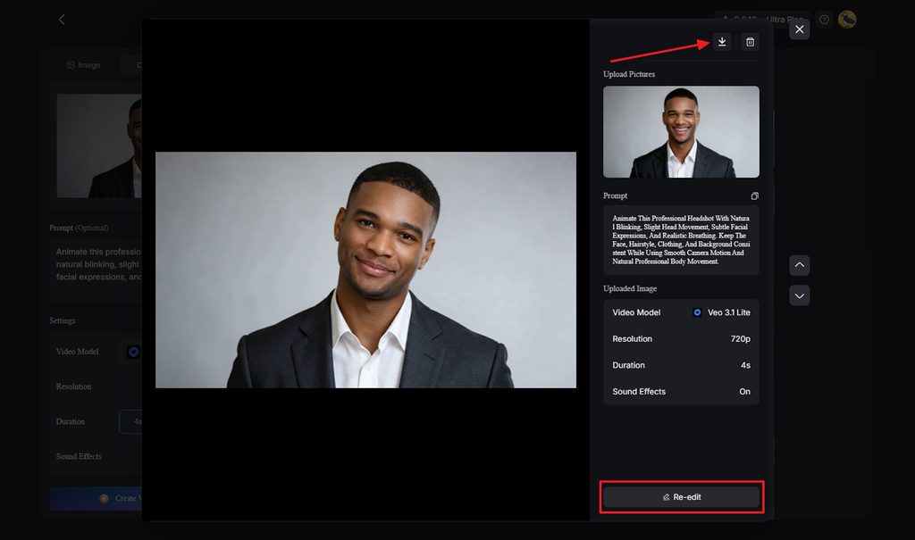 saving completed professional portrait video