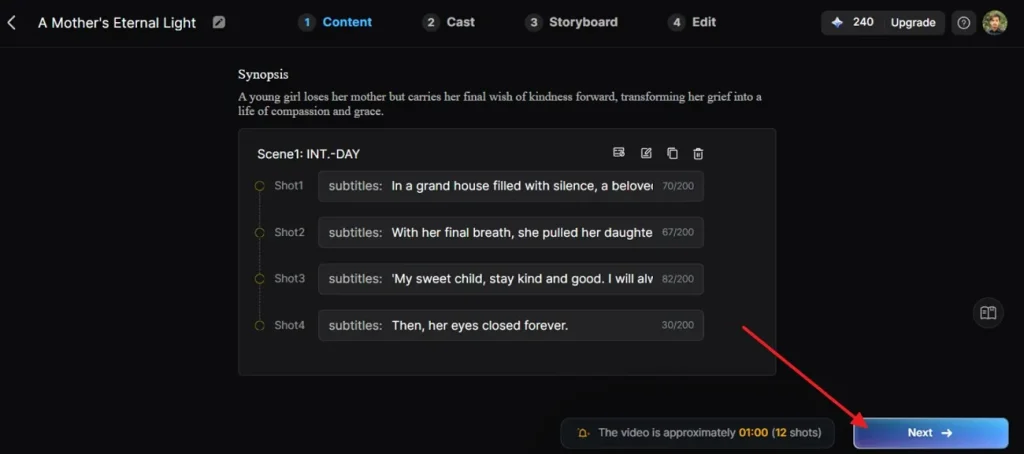 reviewing generated story scenes