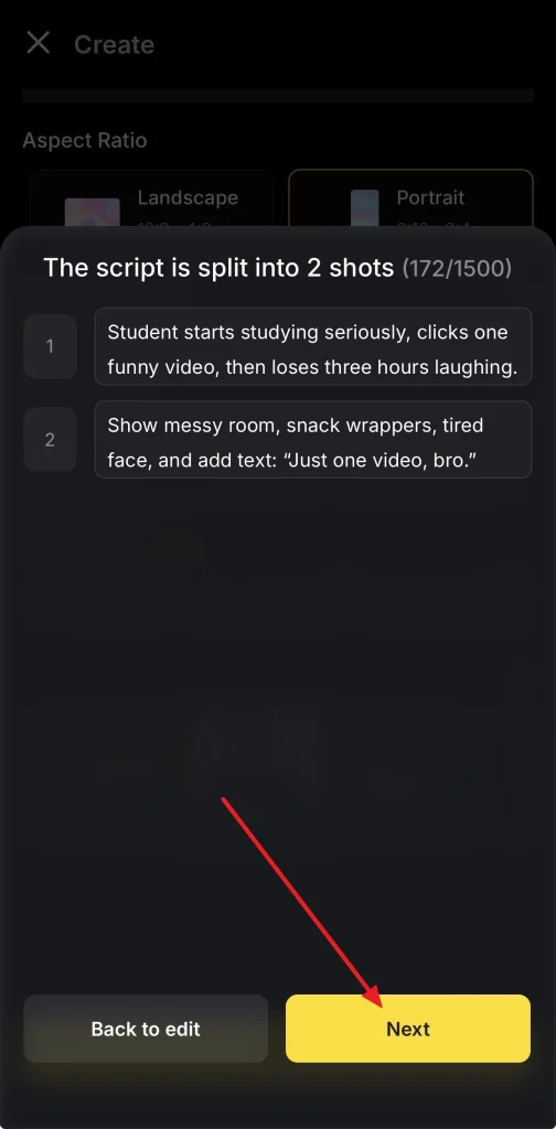 review split script shots