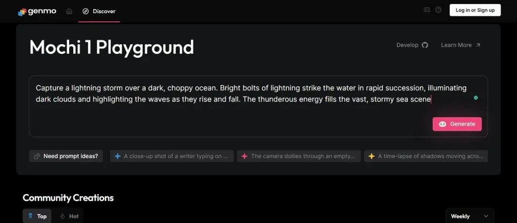 mochi 1 ai video prompt interface
