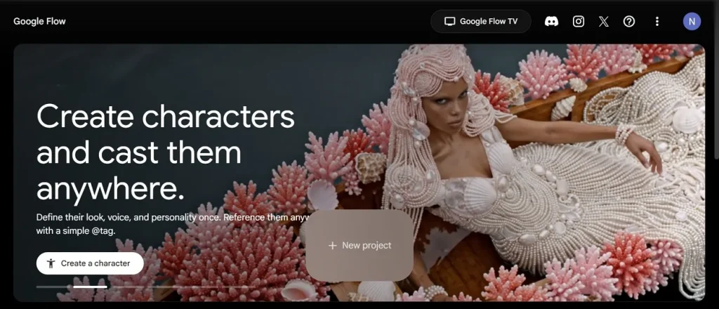 home screen of google flow ai