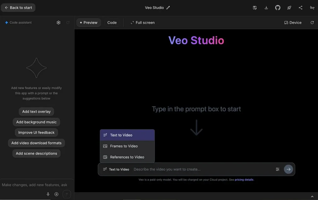 main screen of google veo 3.1