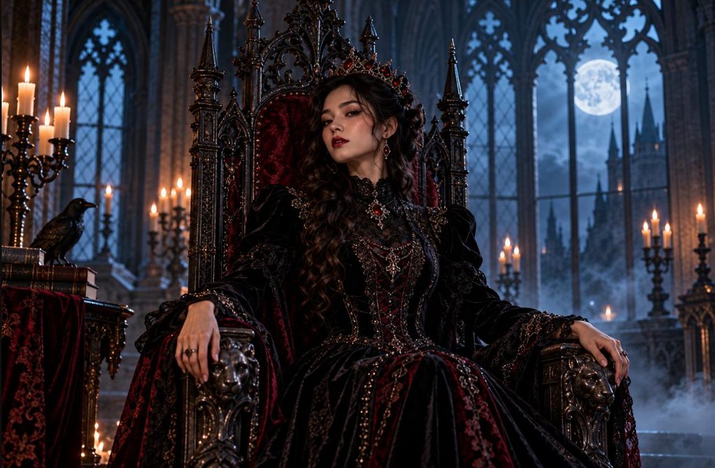 mysterious woman wearing black velvet