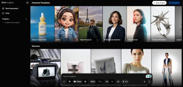 imagine interface grok ai image video