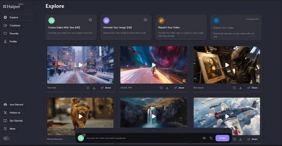 main interface of haiper ai