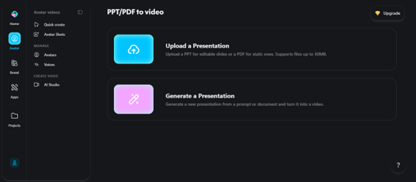 upload slide screen of heygen