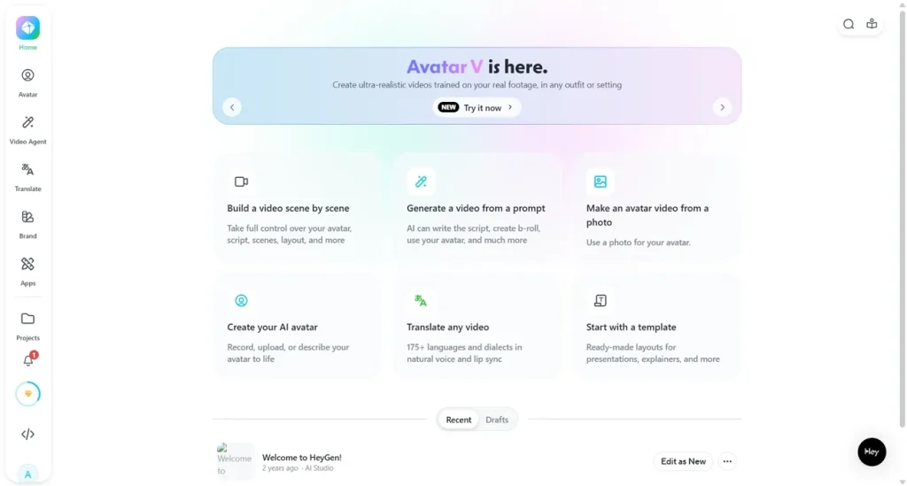 video editing screen of heygen ai