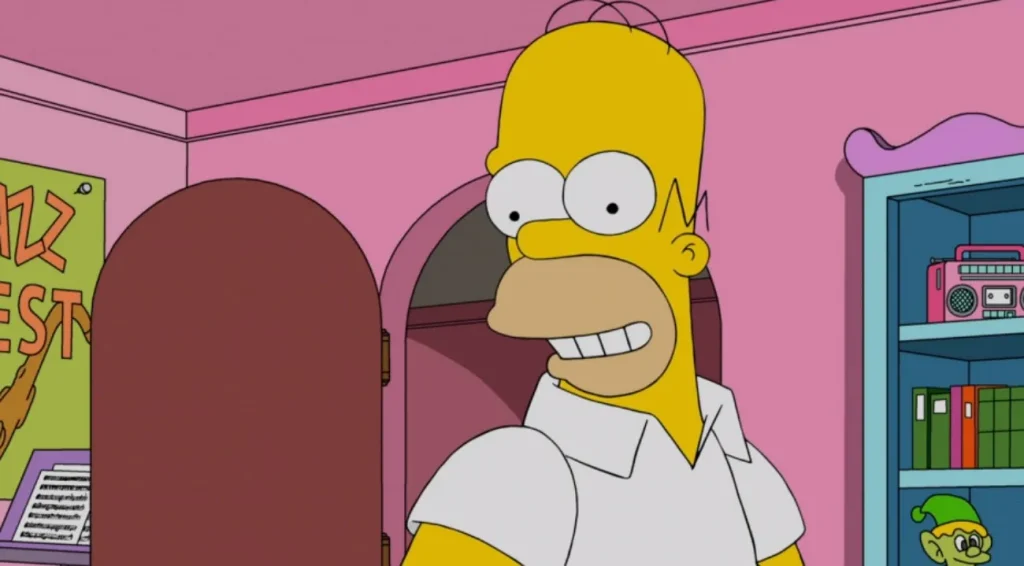 homer grinning inside house