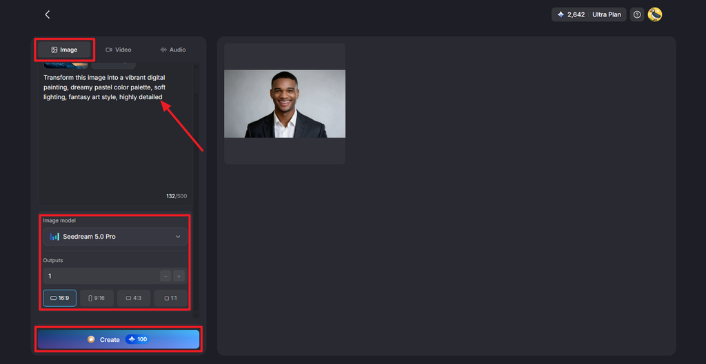 setting options before creating ai artwork