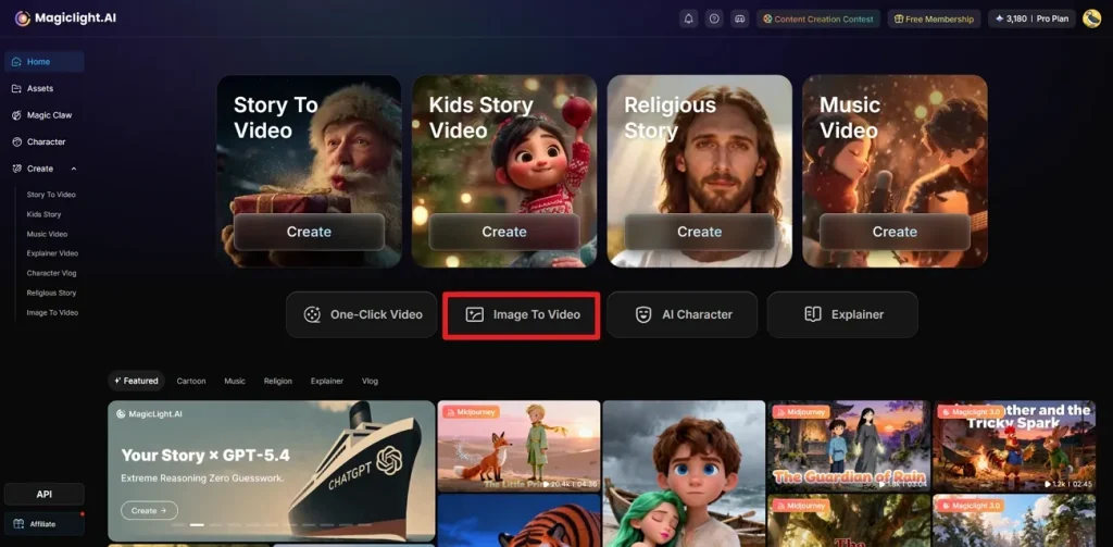 choose image to video magiclight.ai platform