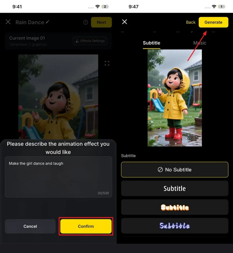 Image name: input-animation-prompt-and-generate
Image alt: generate after inputting prompt