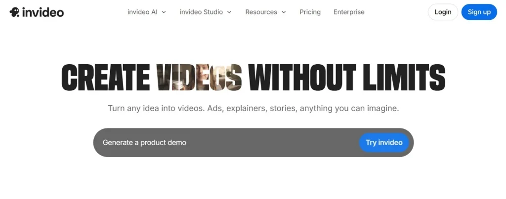 invideo ai dashboard for creating videos