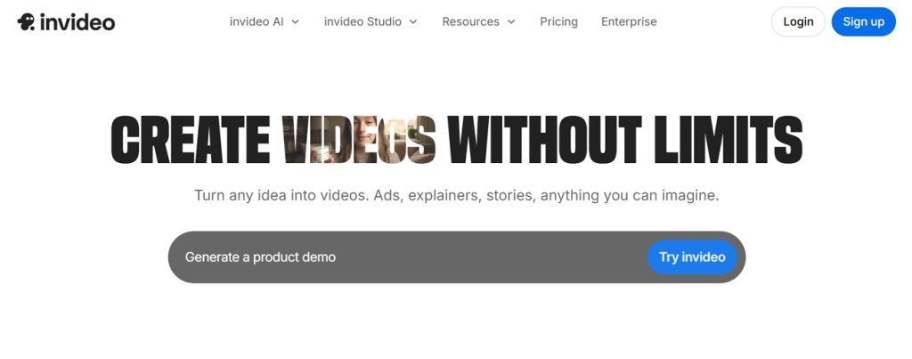 dashboard of invideo ai