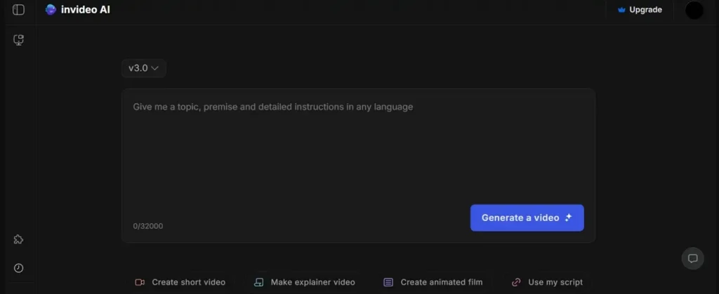 home screen of invideo ai video tool