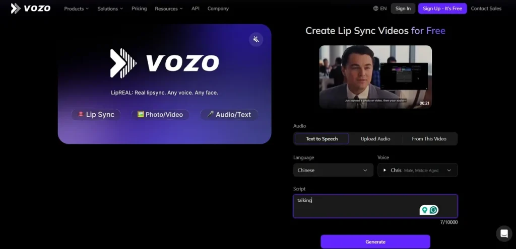 generate lip synced videos vozo ai