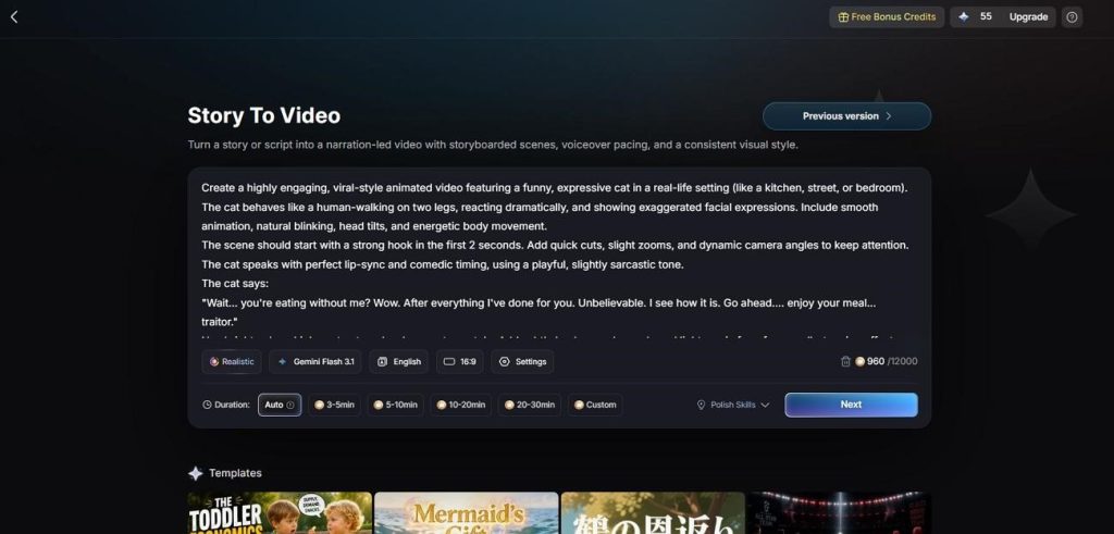 use story to video long videos 