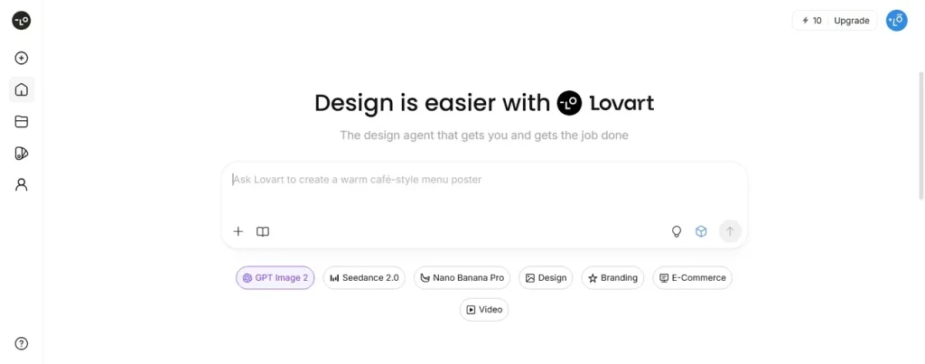 main panel of lovart ai