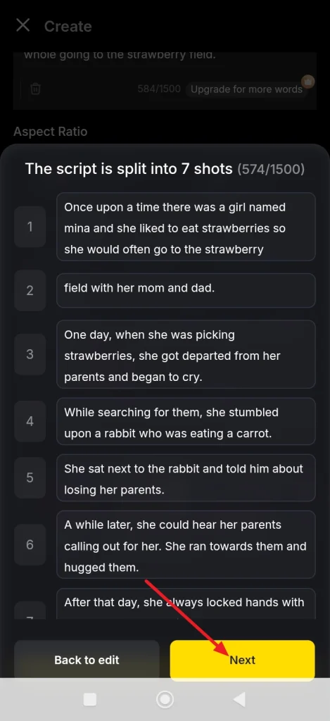 edit scene structure and press next