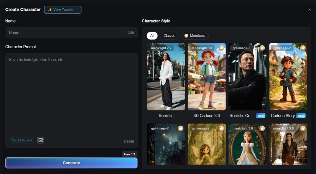 create ai avatar character magiclight ai