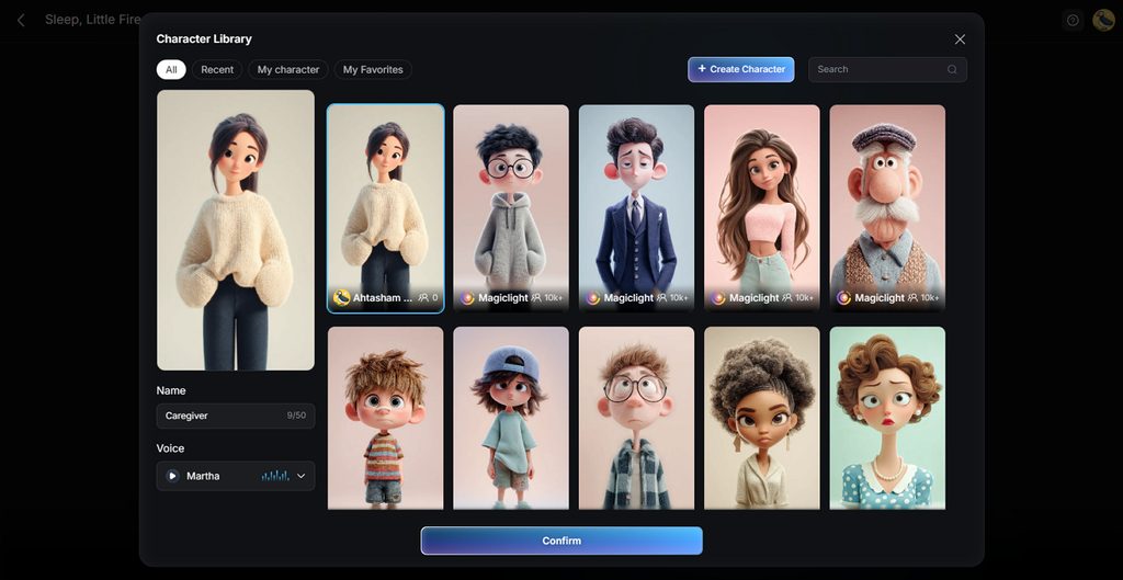 choose reusable characters across scenes

