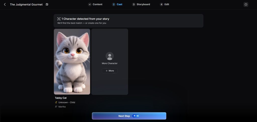 animated character video creation screen