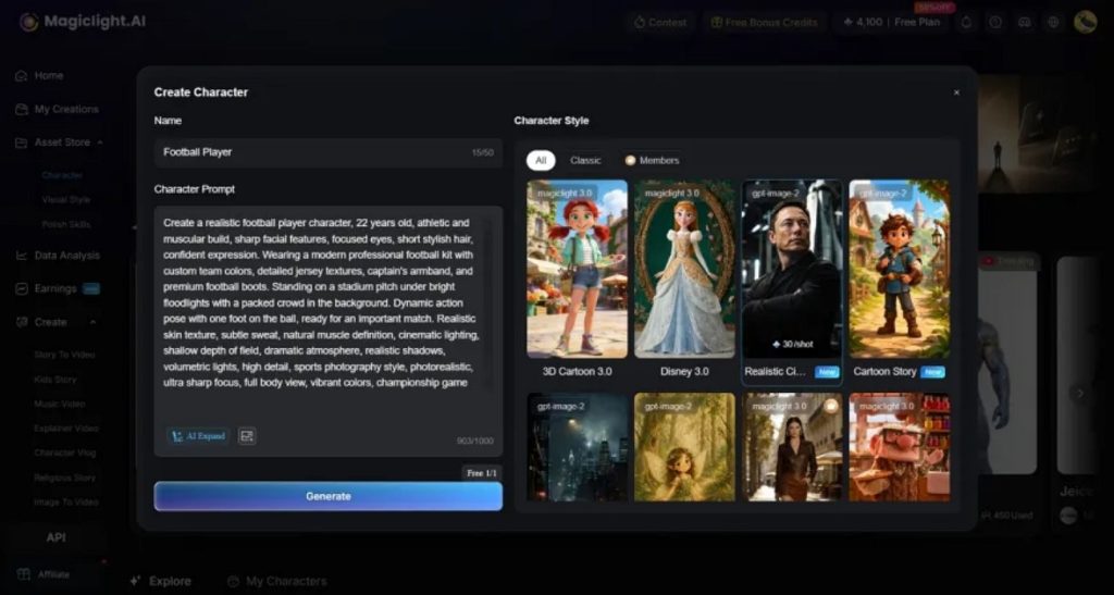 generate characters using magiclight