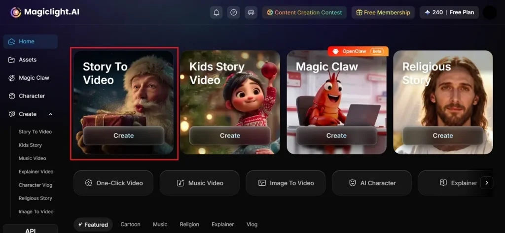 access magiclight ai story to video