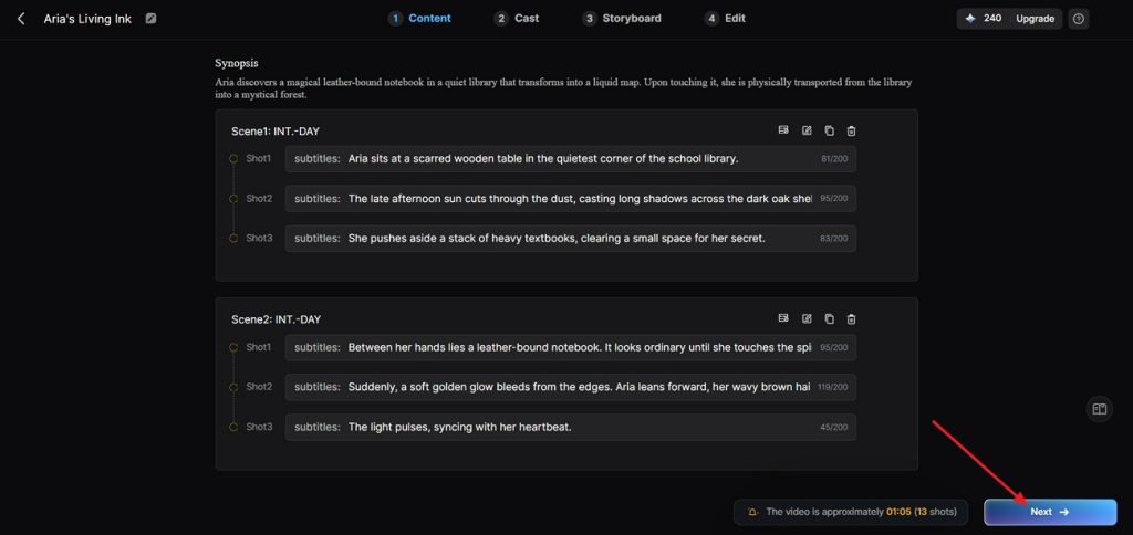 review all synopsis scenes layout