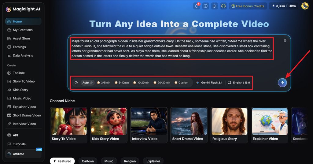 enter script and select video settings