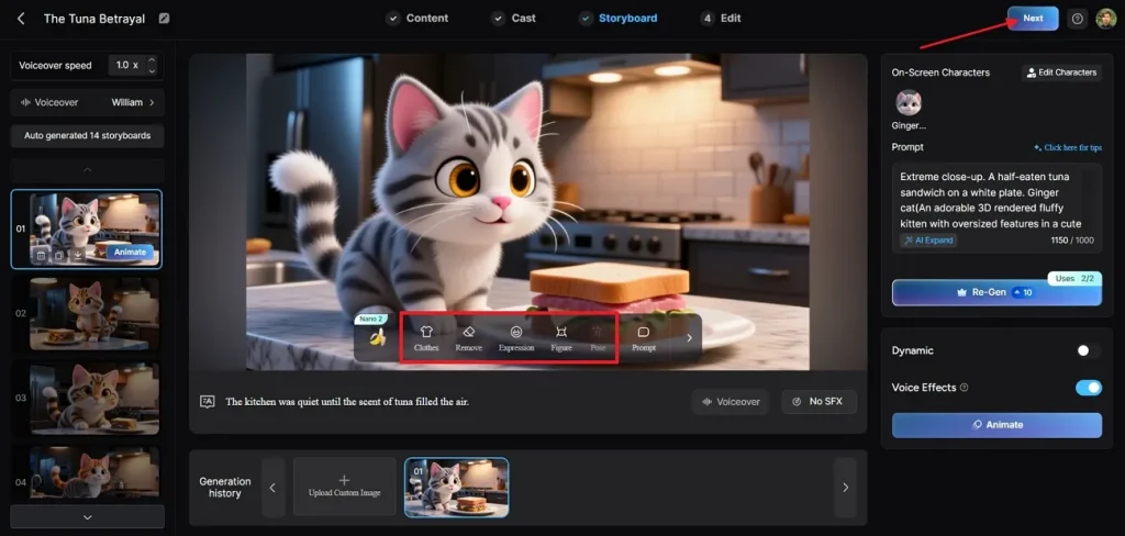 review scene storyboards make adjustments