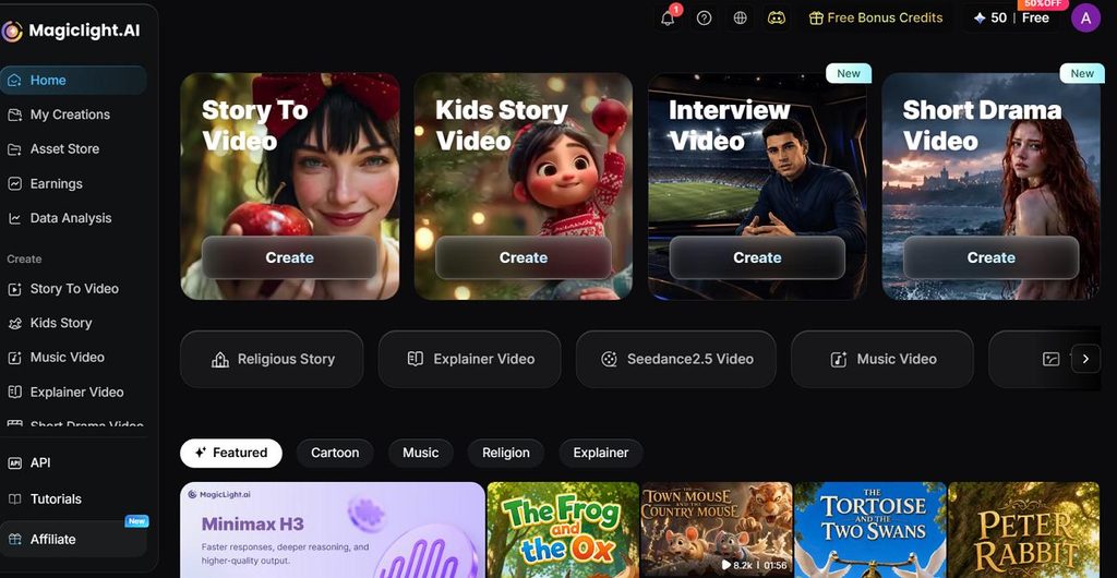 magiclight ai video creation workspace
