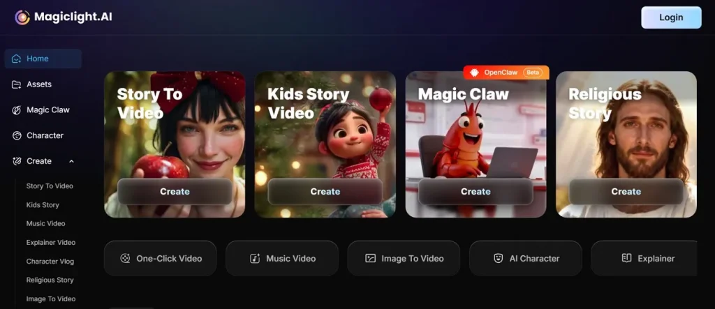 magiclight ai dashboard for video creation tools