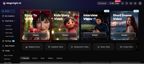access story to video feature magiclight ai