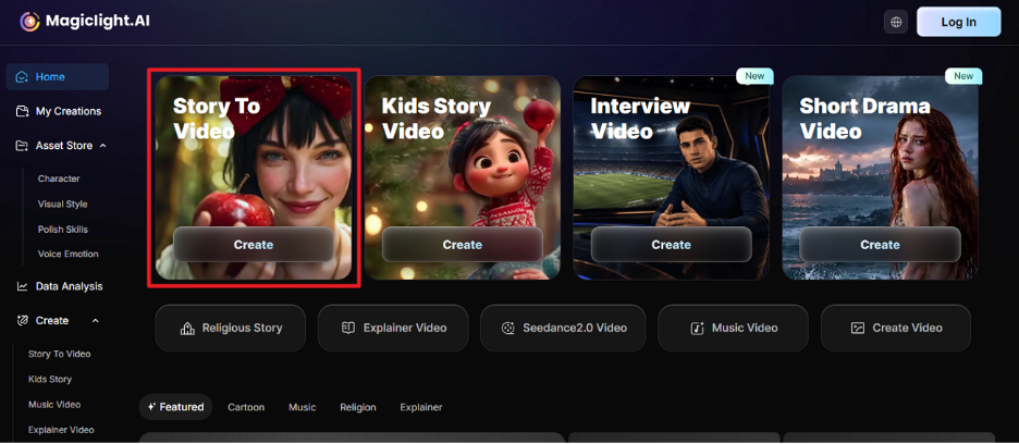 choose story to video feature magiclight ai