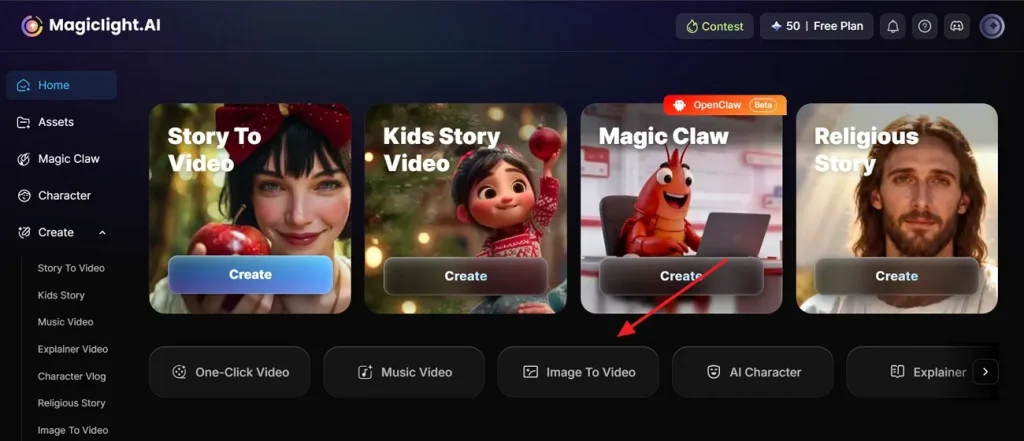 choose image to video feature of magiclight