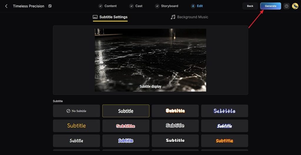 select AI voice and subtitle options