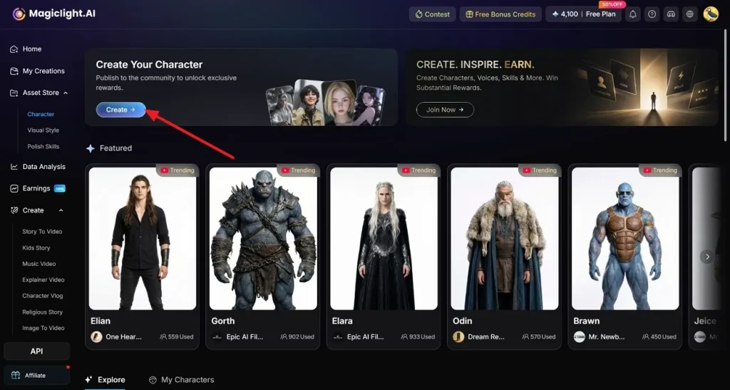 choose the create option