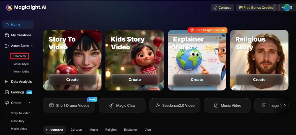 click character from left tab