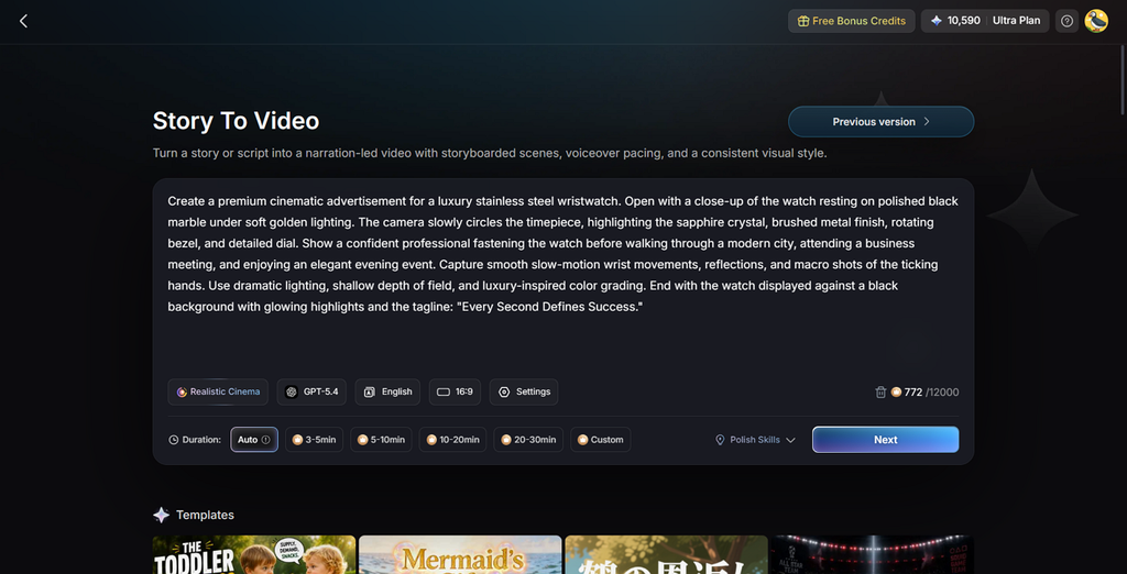 turn full script into video