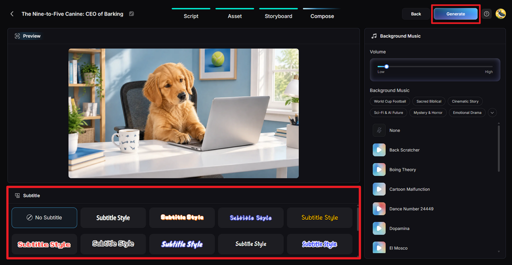 setting captions with background music