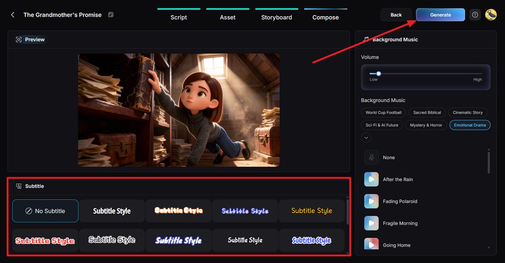 setting subtitles with background music