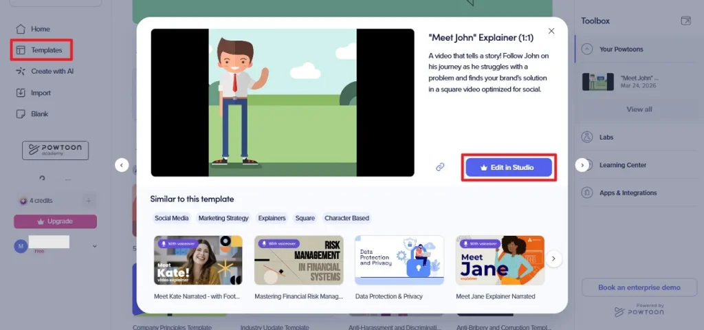 select templates from powtoon