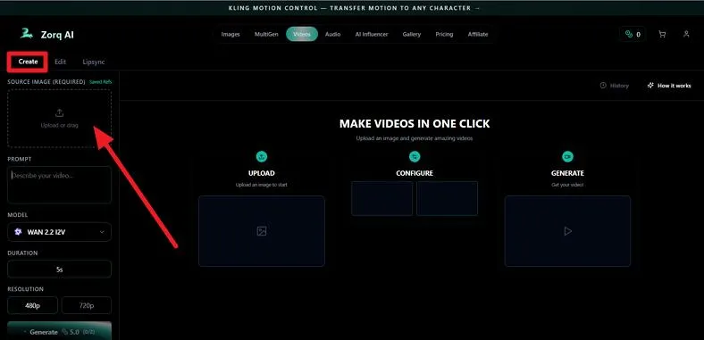 choose image upload option after opening tool