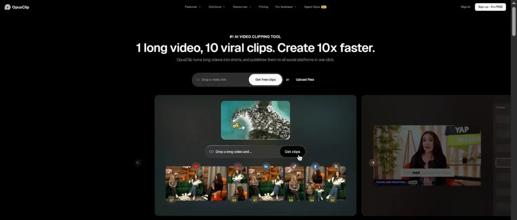 opusclip AI video clipping interface