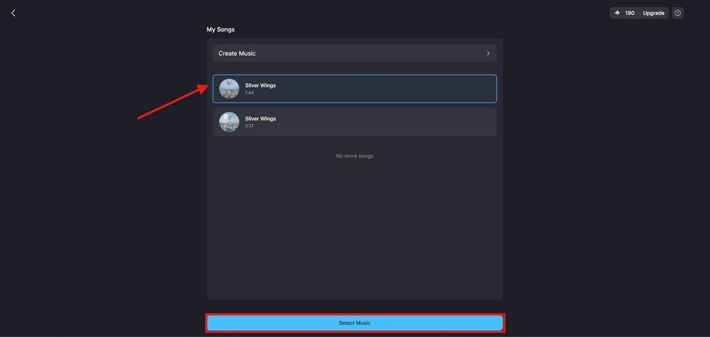 select the created song