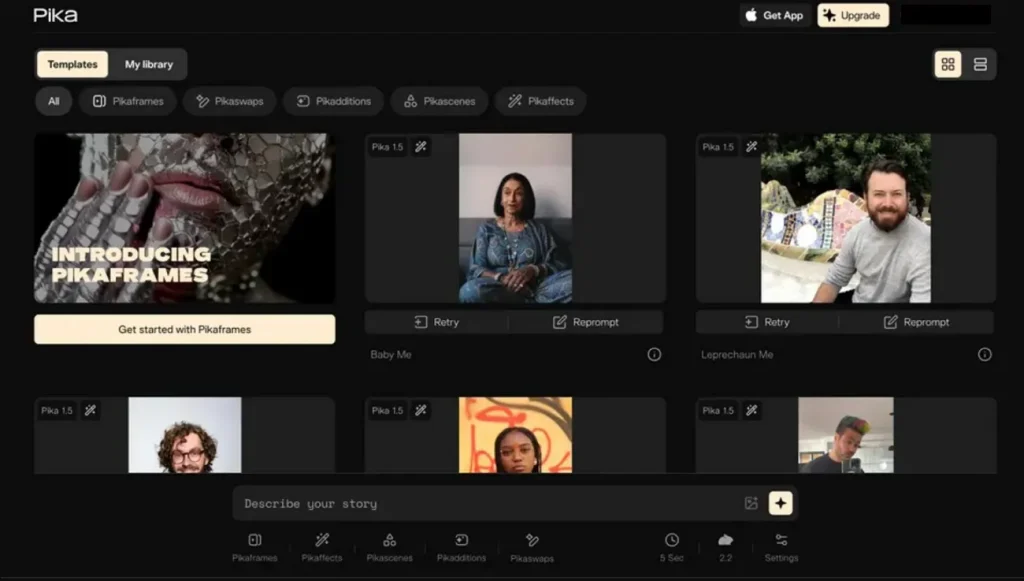ai video generator pika art main interface